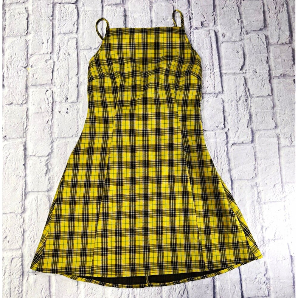 Y2K Yellow Plaid Babydoll Mini Dress